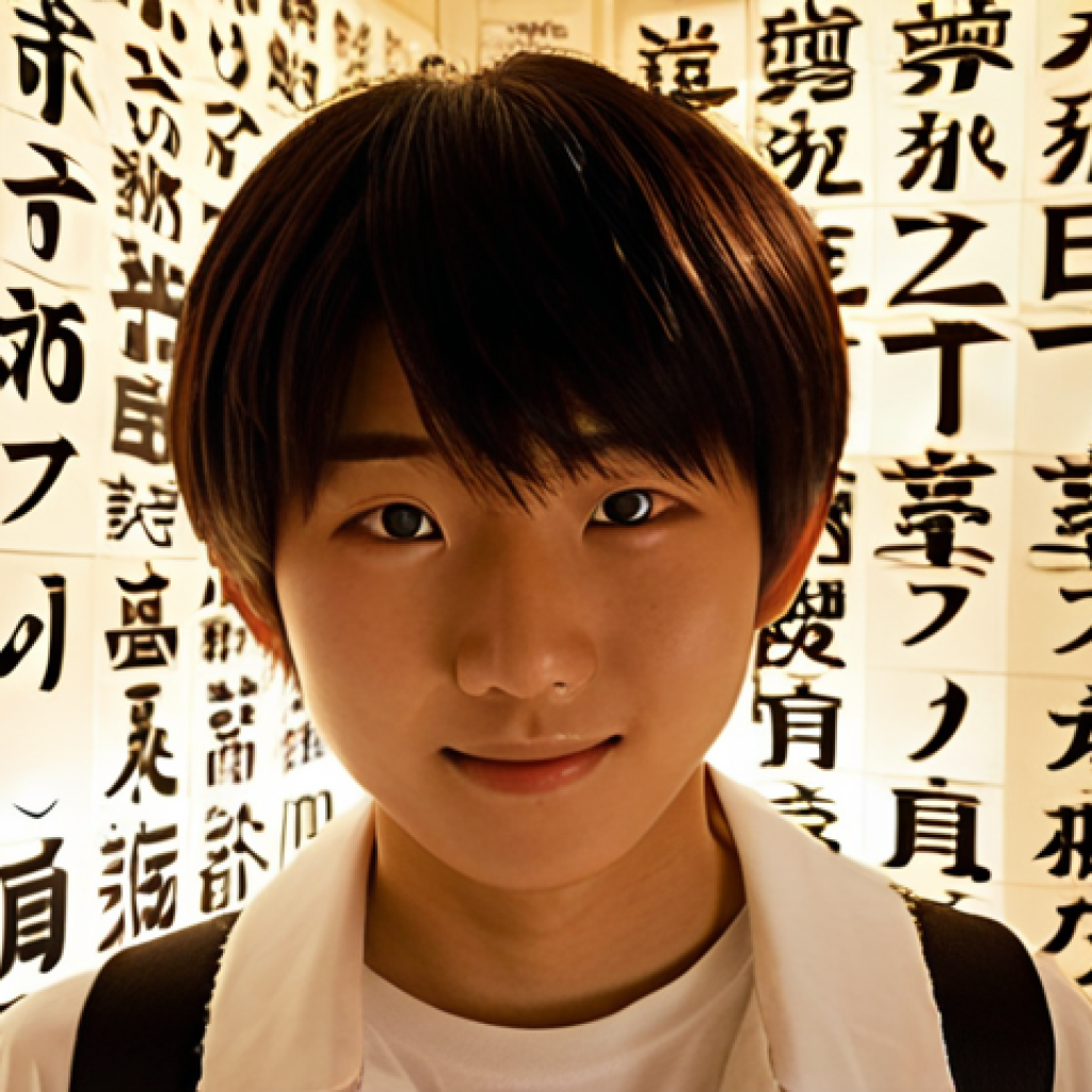 **Prompt:** A determined young Japanese student, late teens to early twenties, with a triumphant and hopeful expression, is metaphorically breaking through a shimmering, translucent wall constructed from stylized Japanese kanji characters and grammar symbols. Bright, warm light bursts from beyond the wall, symbolizing a significant breakthrough and rekindled motivation in their JLPT studies. Glowing Japanese flashcards and open textbooks float around them, enhancing the dynamic and inspiring atmosphere.