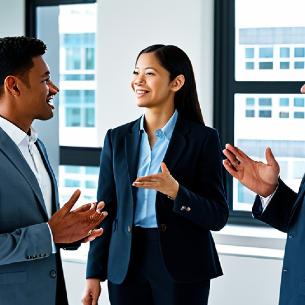A diverse group of professional business individuals collaborating in a modern, sunlit global business office. One individual, clearly communicating and bridging cultural gaps, stands central, fostering mutual understanding. All subjects are fully clothed in modest business suits and appropriate attire. The scene emphasizes seamless cross-cultural communication and the power of language as a key to international success. Perfect anatomy, correct proportions, natural poses, well-formed hands, proper finger count, natural body proportions, professional photography, high quality, safe for work, appropriate content, fully clothed, professional, family-friendly.