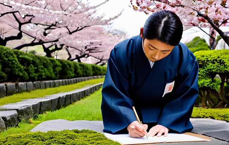**

"A student fully clothed in modest attire, studying Japanese calligraphy with a calligraphy brush in hand, writing on traditional paper in a peaceful Japanese garden setting, cherry blossoms in the background, safe for work, appropriate content, professional, perfect anatomy, correct proportions, natural pose, well-formed hands, proper finger count, natural body proportions, high quality, learning Japanese."

**