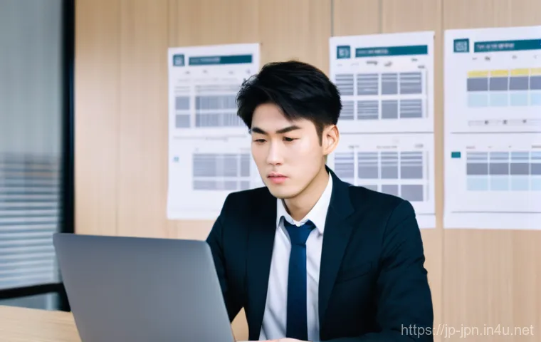 JLPT와 실무 일본어 어떻게 다른가 - **Prompt**: "A young East Asian professional, mid-20s, with a thoughtful and slightly overwhelmed bu...