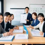 JLPT와 일본 내 자격증과의 연계성 - A diverse group of young professionals (men and women, 20s-30s, including Japanese and non-Japanese ...