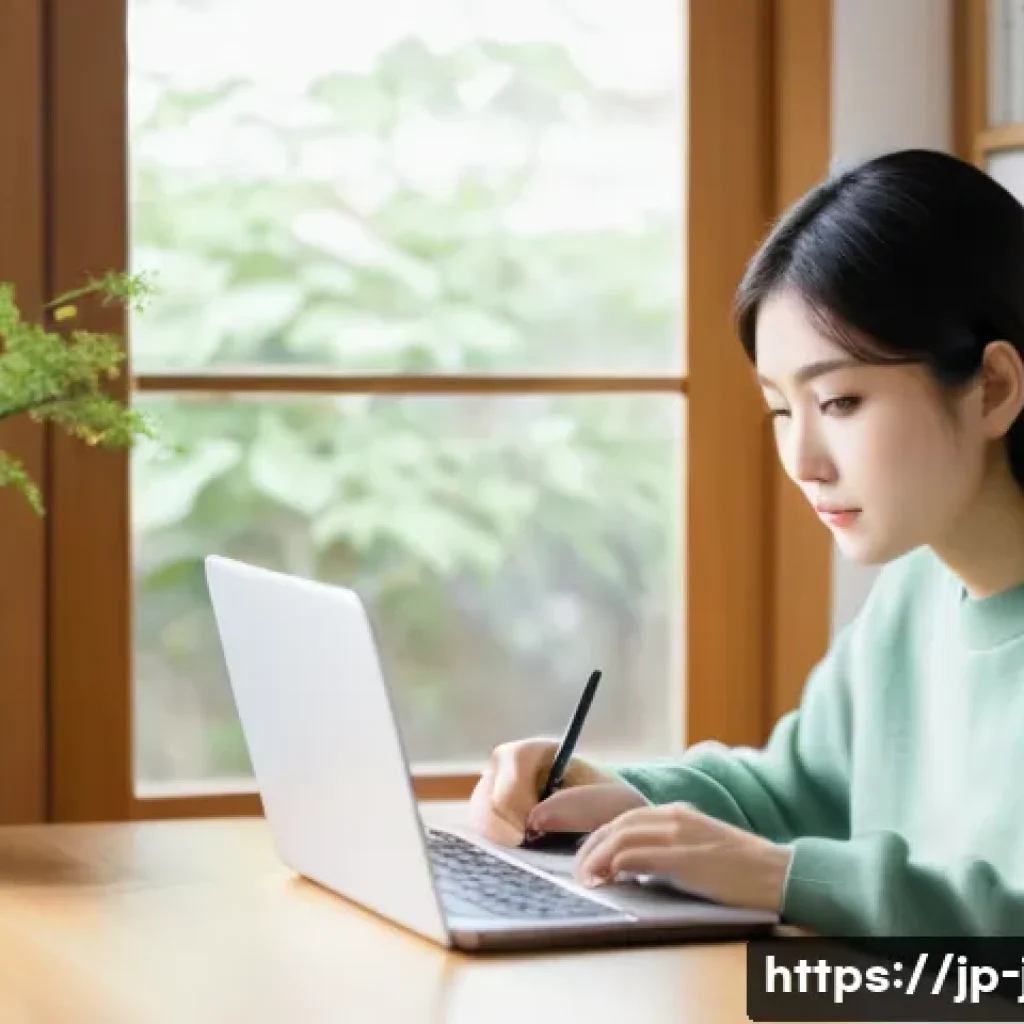 JLPT 문법 이해를 돕는 추천 강의 - **Prompt: Focused Online JLPT Grammar Study Session**
    A young East Asian adult (female, in her e...