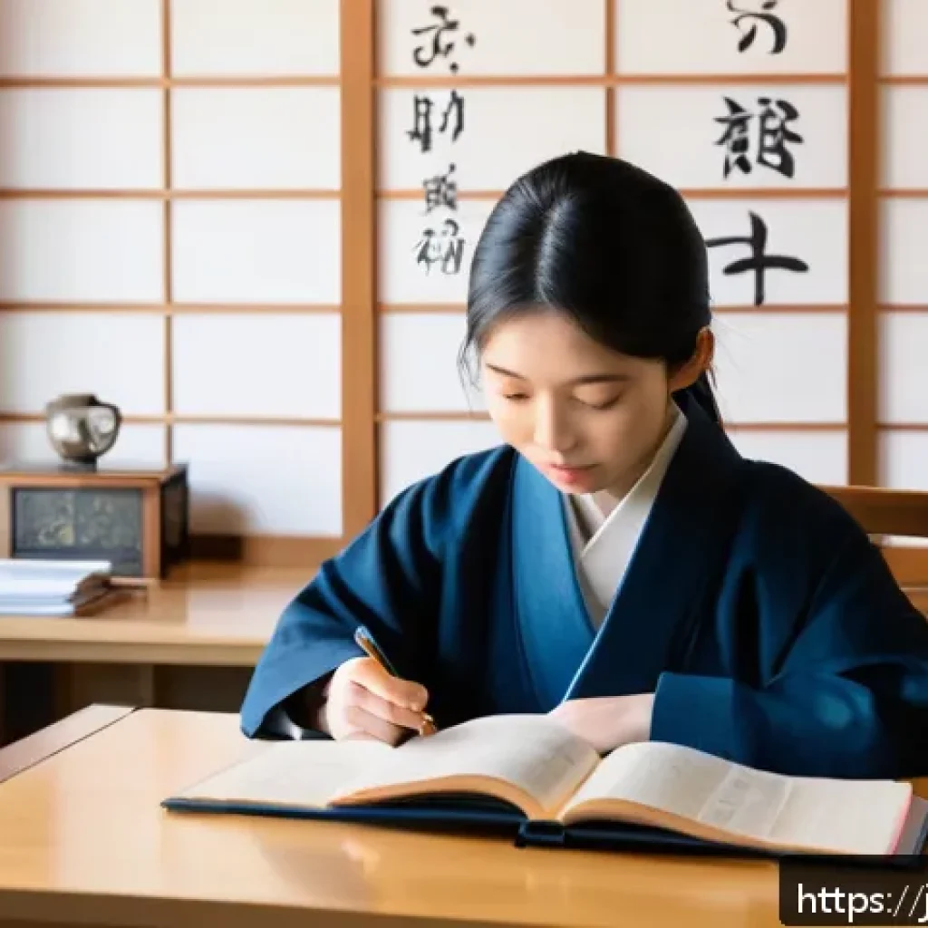 JLPT와 일본어 시험 고급 교재 추천 - A modern Japanese study room scene focused on advanced JLPT preparation: a young Japanese learner si...