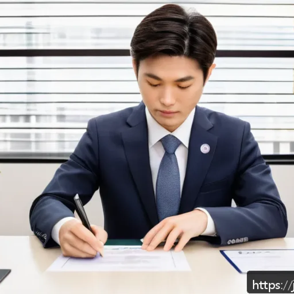 JLPT 성적표를 기업에 제출하는 법 - A modern Japanese office scene showing a young professional carefully preparing a JLPT certificate f...