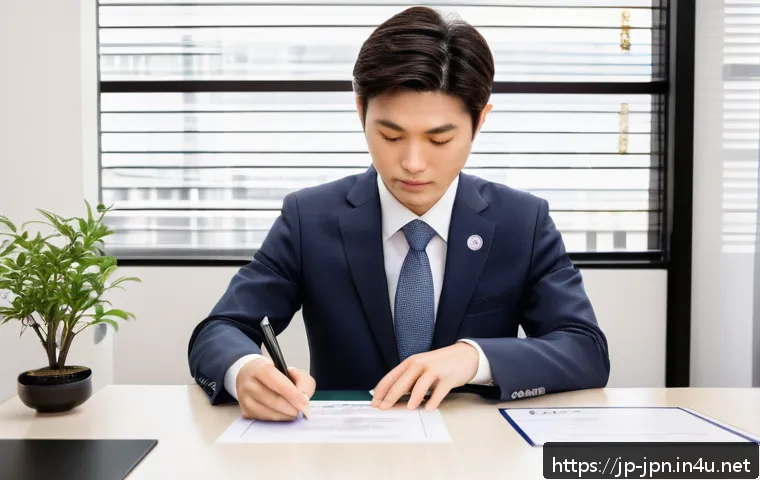 JLPT 성적표를 기업에 제출하는 법 - A modern Japanese office scene showing a young professional carefully preparing a JLPT certificate f...