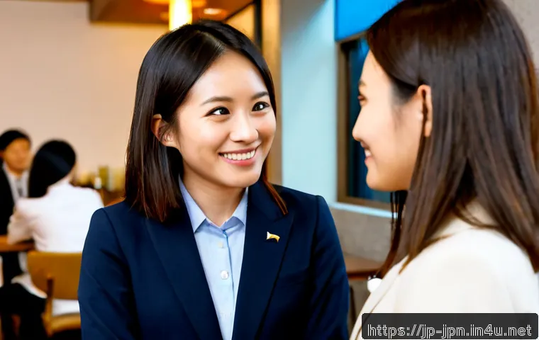 JLPT 합격 후 일본에서 네트워킹하는 법 - Photorealistic scene of a young international professional in smart casual attire confidently introd...