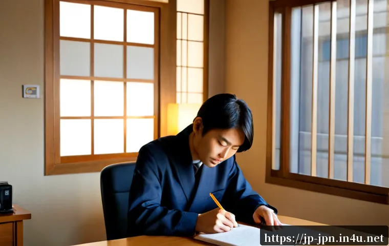 JLPT와 일본 기업 문화 적응법 - Photorealistic Japanese language proficiency study scene, a young professional seated at a clean woo...