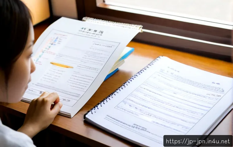 JLPT와 일본 내 자격증과의 학문적 분석 - Photorealistic university study desk in Japan, a Japanese adult learner thoughtfully comparing two n...